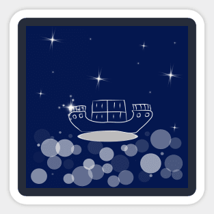 Sea, cruise, ship, journey, vacation with dark blue color background. Sticker